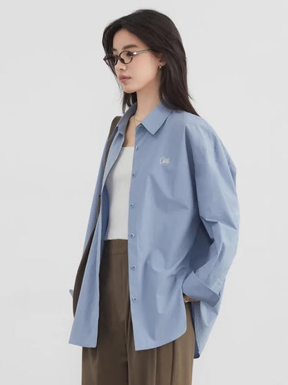 CHIC VEN Korean Women Shirts Loose Casual Long-sleeved Blue Shirt Single Breasted Cotton Female Blouses Spring Summer 2025 Loran