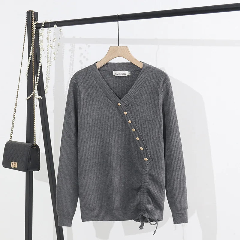 Plus Size Women's Long Sleeve Button Sweater