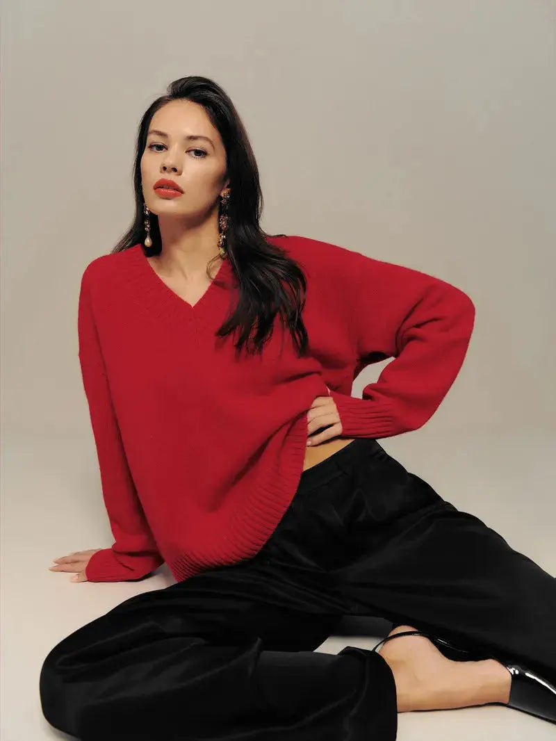 Solid Color Knitted Wool Sweater - Loran