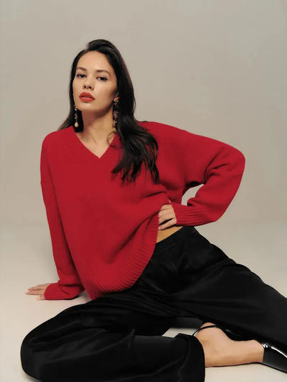 Solid Color Knitted Wool Sweater - Loran