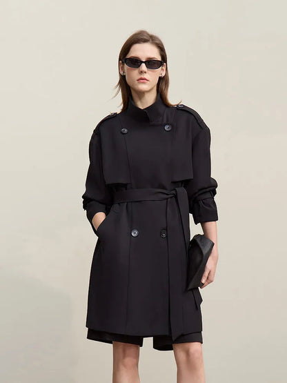 Amii Women's Trench Coat 2026 Spring New Commuter Drop Shoulder Sleeve Double-breasted Coat Women's Loose With Belt Top 12641029 Loran