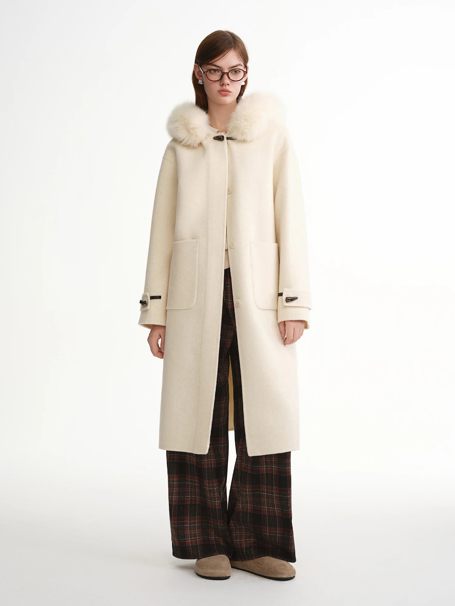 Plus Size Fox Fur Collar Wool Overcoat Luxury Winter Coat