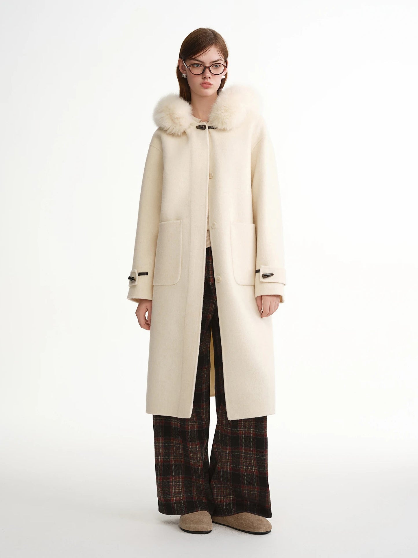 Plus Size Fox Fur Collar Wool Overcoat Luxury Winter Coat Loran