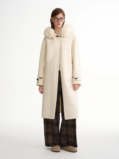 Plus Size Fox Fur Collar Wool Overcoat Luxury Winter Coat Loran