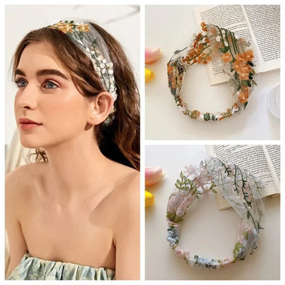 Embroidered Lace Flower Headbands for Women