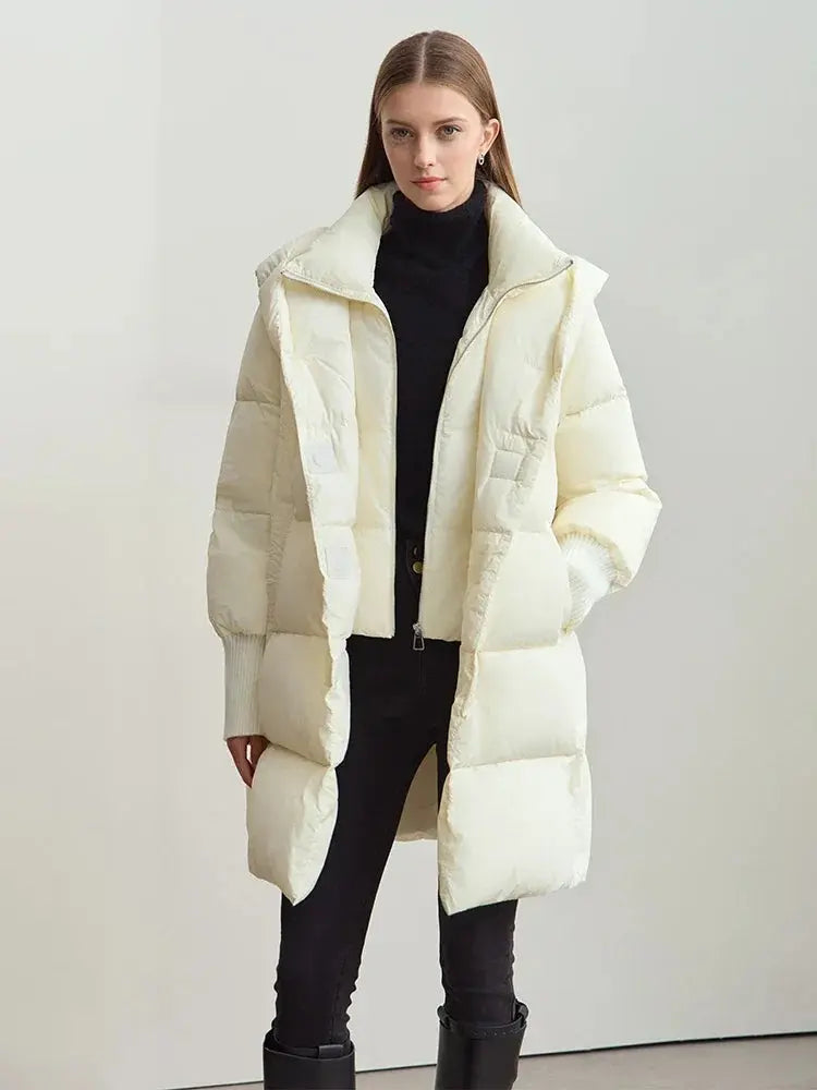 Magnetic Buckle Hooded Down Coat - Loran
