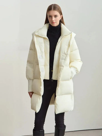 Magnetic Buckle Hooded Down Coat - Loran