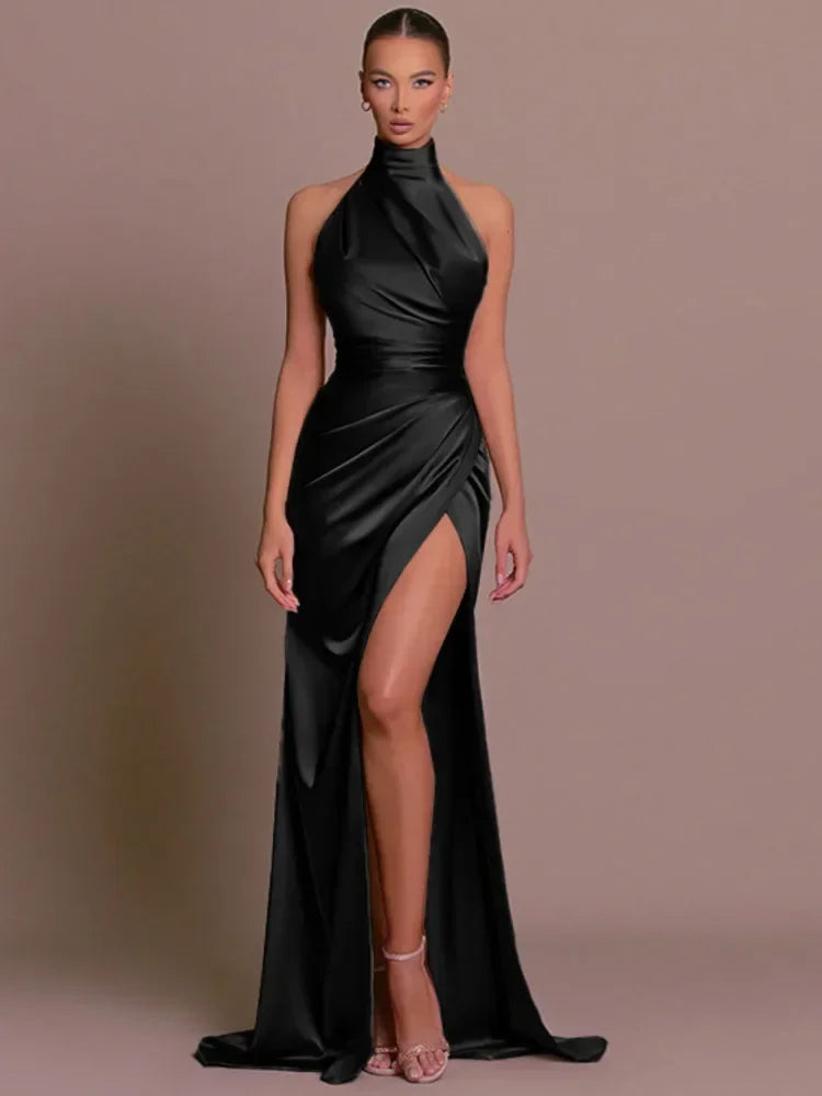 Elegant Luxury Party Evening Dress Sleeveless Long Halter - 3IN SMART Shop  #