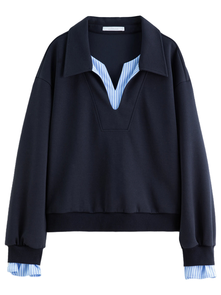 Plus Size Navy Blue Sweater Skirt Set - Long Sleeve Autumn Fashion