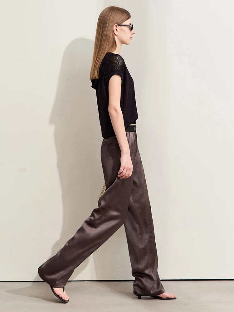 Amii Minimalism 2024 Women Wide-leg Casual Pants Summer New Letter Embroidery Rubber Band Waist Fashion Female Trousers 12422121 Loran