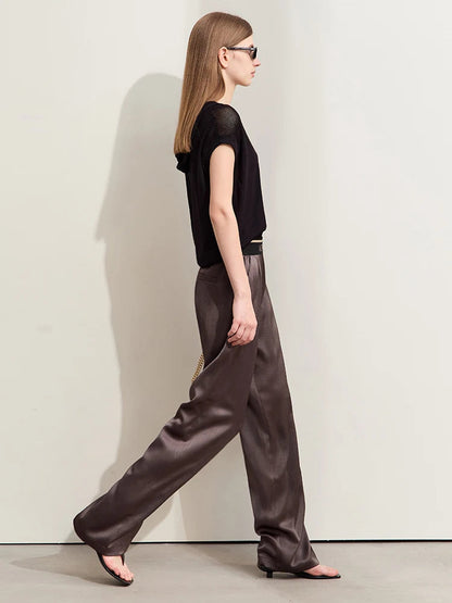 Amii Minimalism 2024 Women Wide-leg Casual Pants Summer New Letter Embroidery Rubber Band Waist Fashion Female Trousers 12422121 Loran