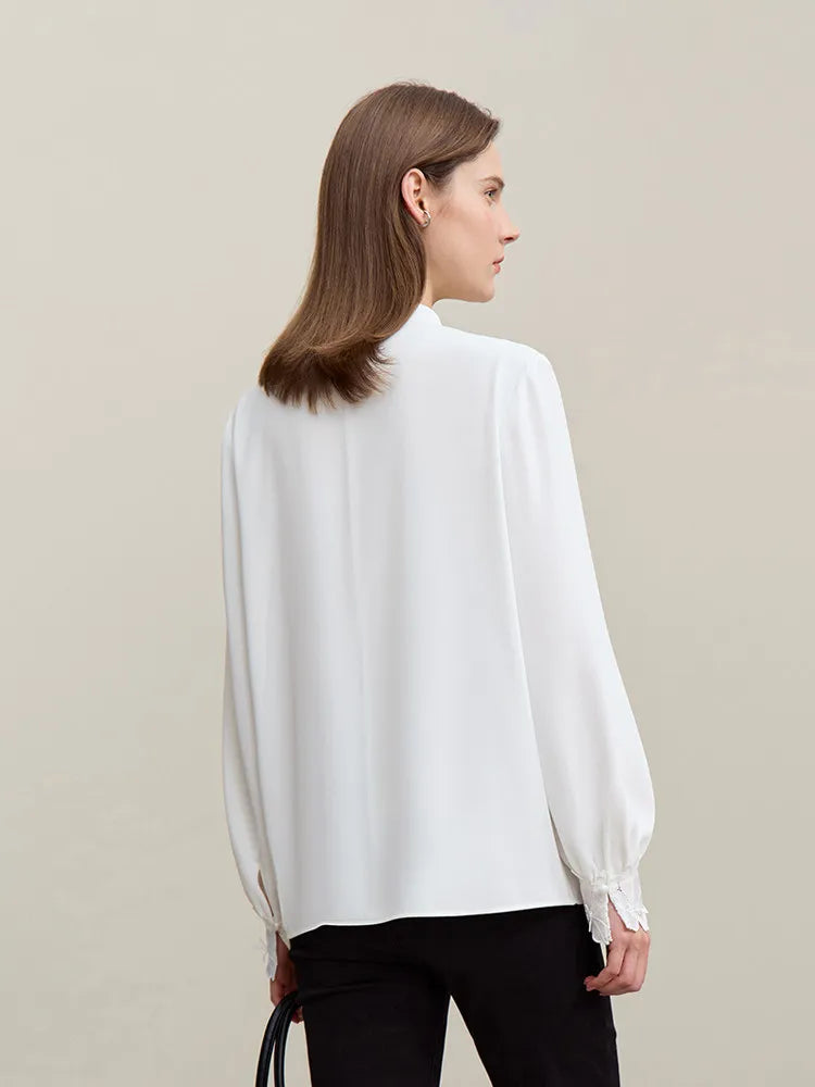 Amii Women's Blouse 2026 Spring New Elegant Commuter Stand-up Collar Chiffon Shirt Lace Pocket Women's Solid Loose Top 12641124 Loran