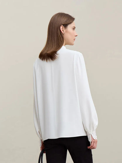 Amii Women's Blouse 2026 Spring New Elegant Commuter Stand-up Collar Chiffon Shirt Lace Pocket Women's Solid Loose Top 12641124 Loran