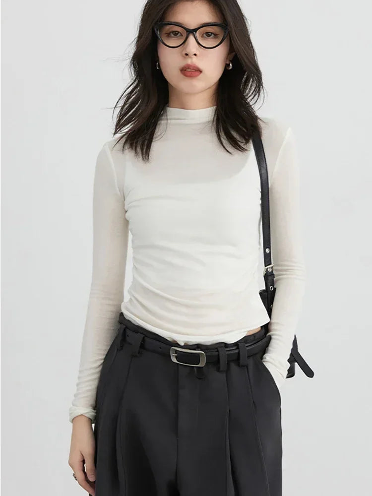 CHIC VEN Women's T-Shirts Slim New Four-color Optional Knitted Basic Female Sweater Woman Tees Spring Autumn 2025 Loran