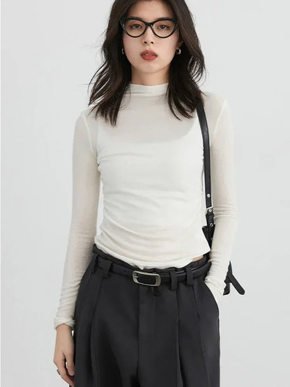 CHIC VEN Women's T-Shirts Slim New Four-color Optional Knitted Basic Female Sweater Woman Tees Spring Autumn 2025 Loran