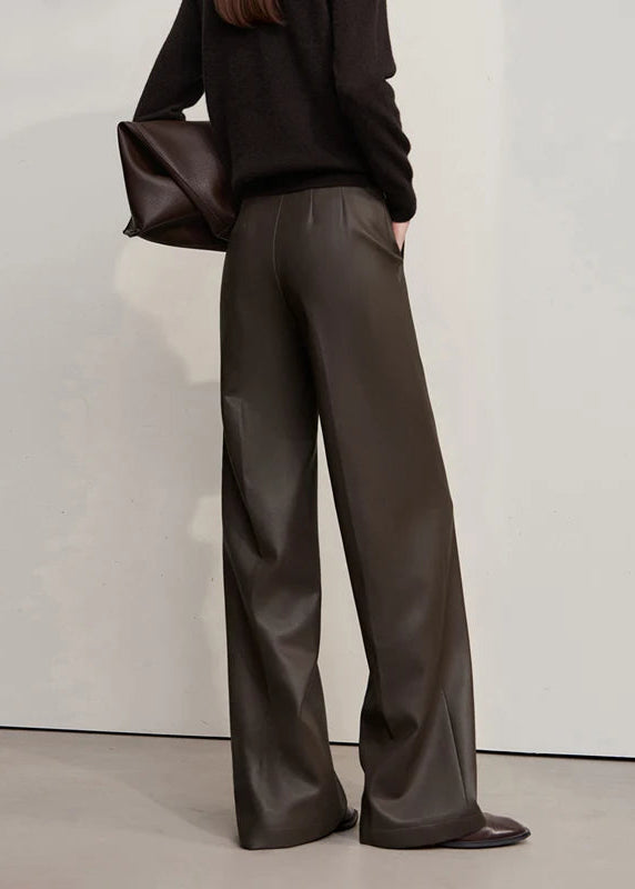 AMII Pants For Woman 2025 Winter New Minimalist Commuter PU Leather  Loose Wide-leg Pants Casual Office Lady Trousers 12524063 Loran