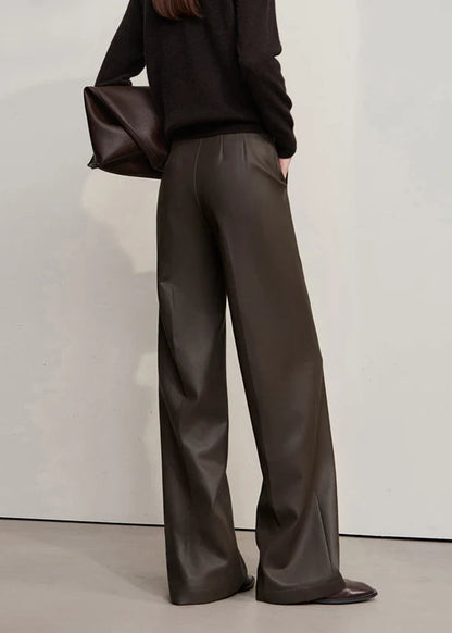 AMII Pants For Woman 2025 Winter New Minimalist Commuter PU Leather  Loose Wide-leg Pants Casual Office Lady Trousers 12524063 Loran