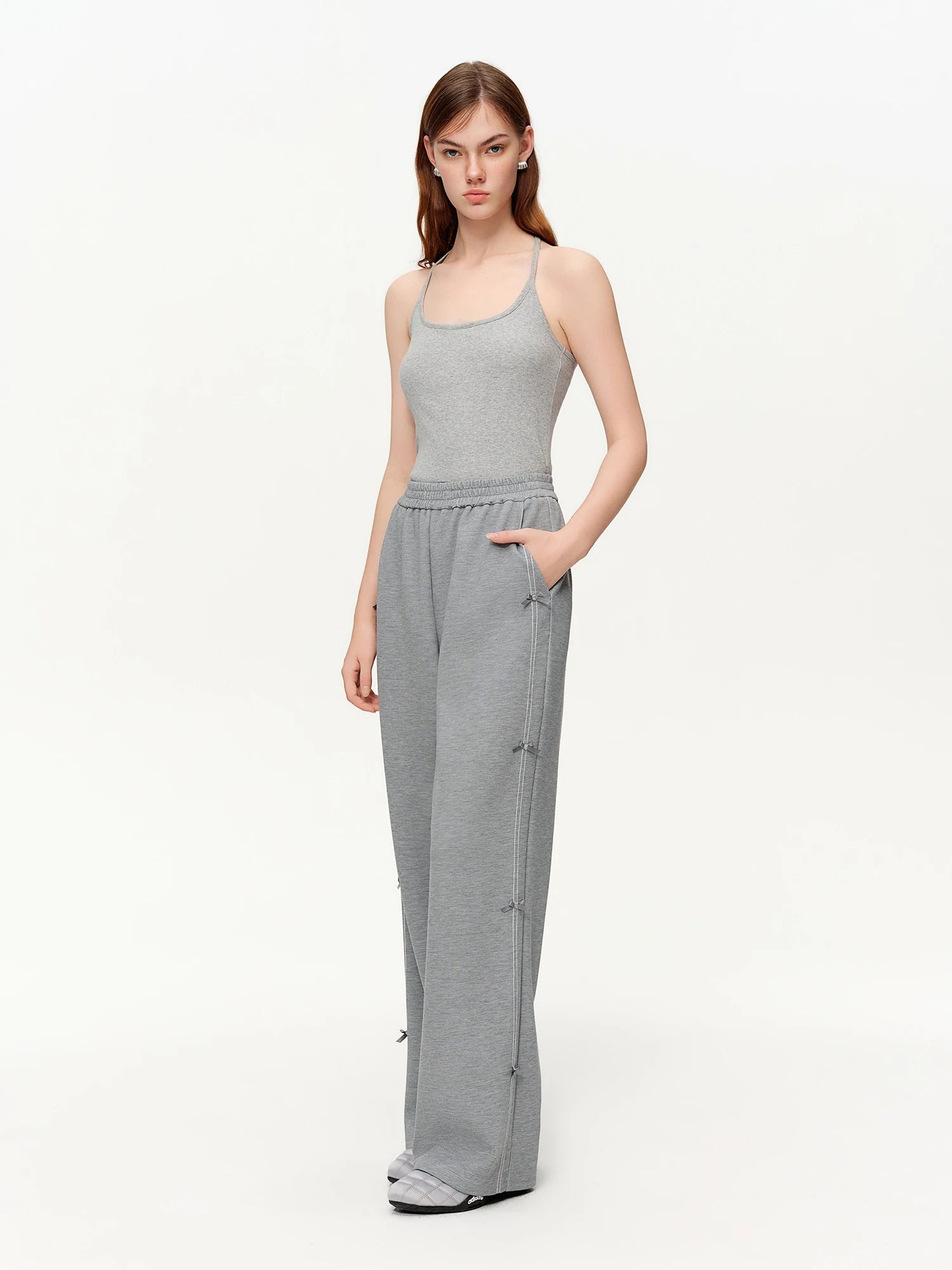 DUSHU 【Tie of Hearts】Sweet & Chic Bow-Decorated Wide Leg Pants New Spring 2026 Collection Women's High-Waisted Casual Pants Loran