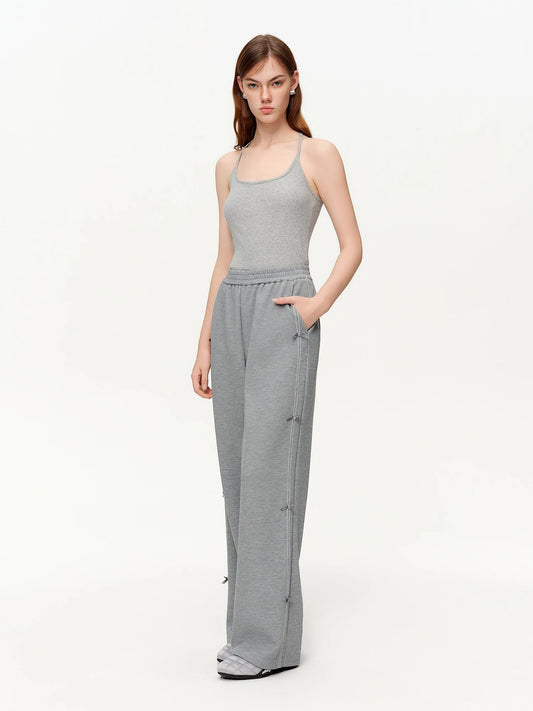DUSHU 【Tie of Hearts】Sweet & Chic Bow-Decorated Wide Leg Pants New Spring 2026 Collection Women's High-Waisted Casual Pants Loran