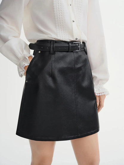 Plus-Size High-Waisted Leather Skirt - Loran