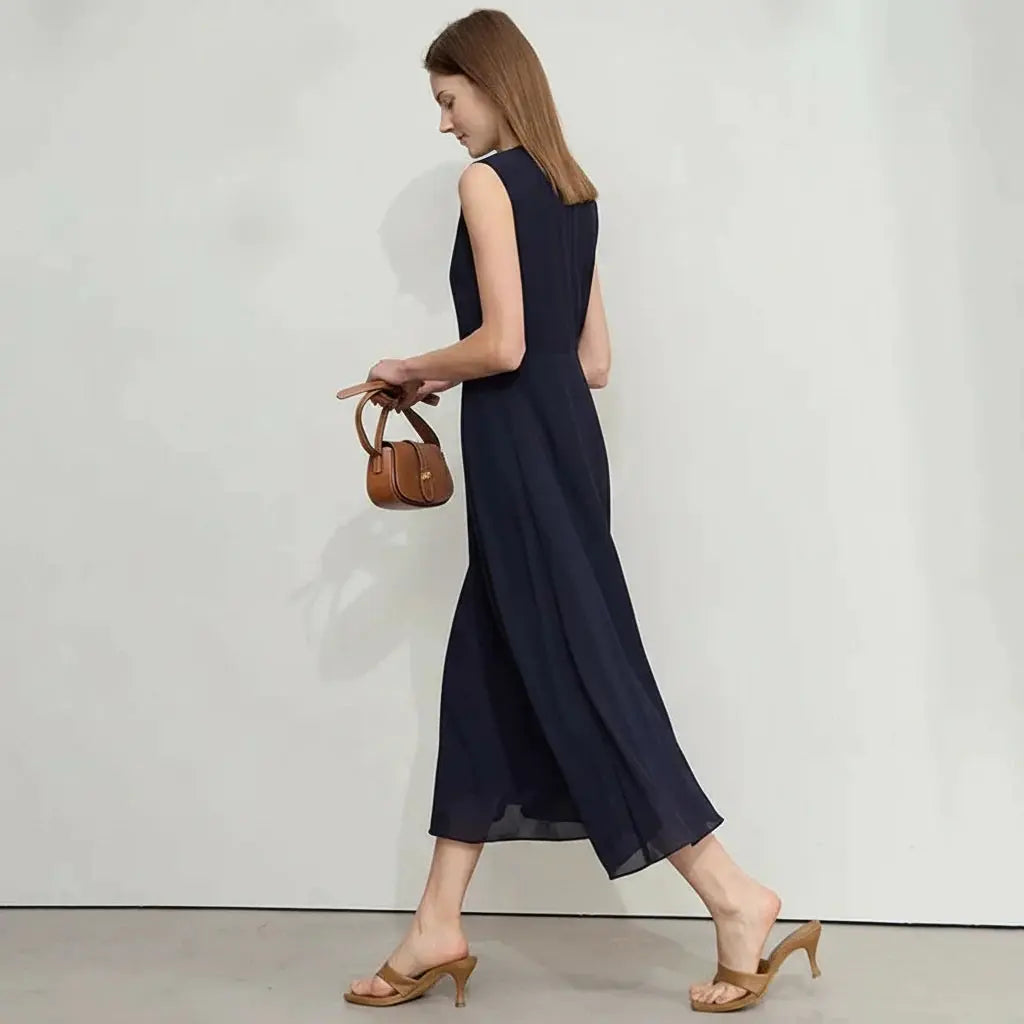 Women's Slim-Fit Round Neck Long Dress - Loran