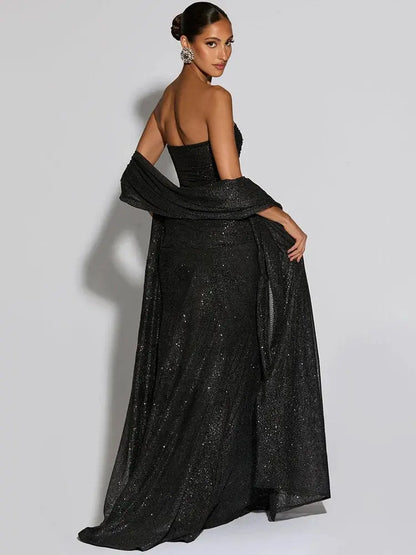 Sparkle Strapless Ruched Long Party Dress - Loran