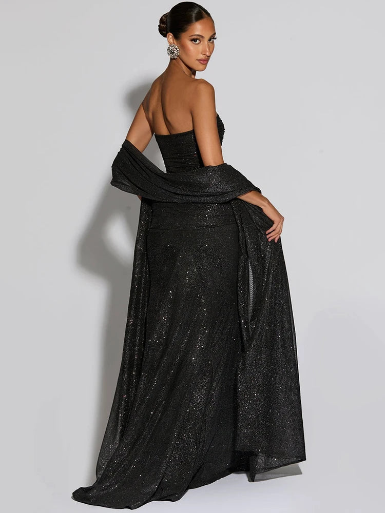 Sparkle Strapless Ruched Long Party Dress