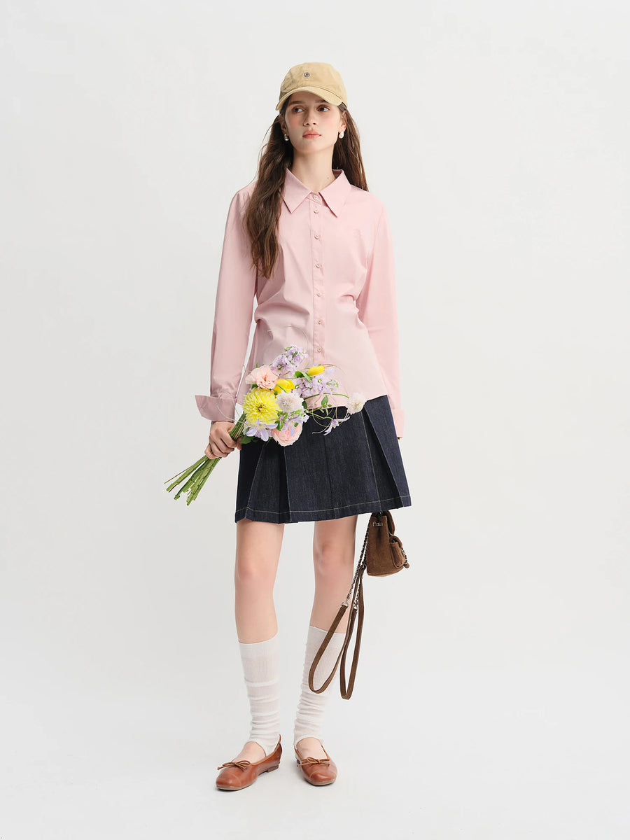 Tricolor Pleated Tie-Waist Shirt & Skirt Suit