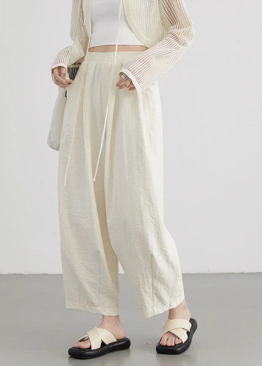 White Wide-Leg Pants High-Waisted Casual Loran