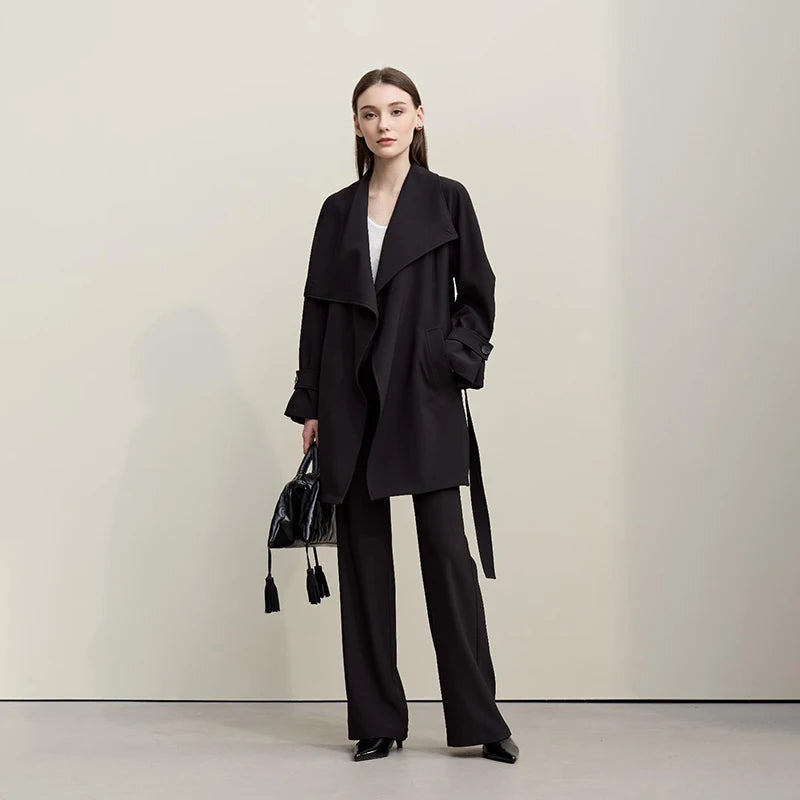 Amii Trench Coat 2026 Spring New Commuter Drop Shoulder Sleeves Trench Coat Women's Anti-wrinkle With Belt Loose Top 12611027 Loran