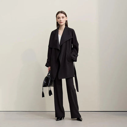 Amii Trench Coat 2026 Spring New Commuter Drop Shoulder Sleeves Trench Coat Women's Anti-wrinkle With Belt Loose Top 12611027 Loran