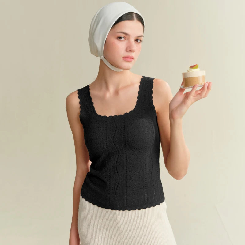 SUJIIN Women's Thermal Underwear 2025 Winter Elegant Sleeveless Square Collar Lace Vest Tops Undershirt Thermal Clothing Woman Loran