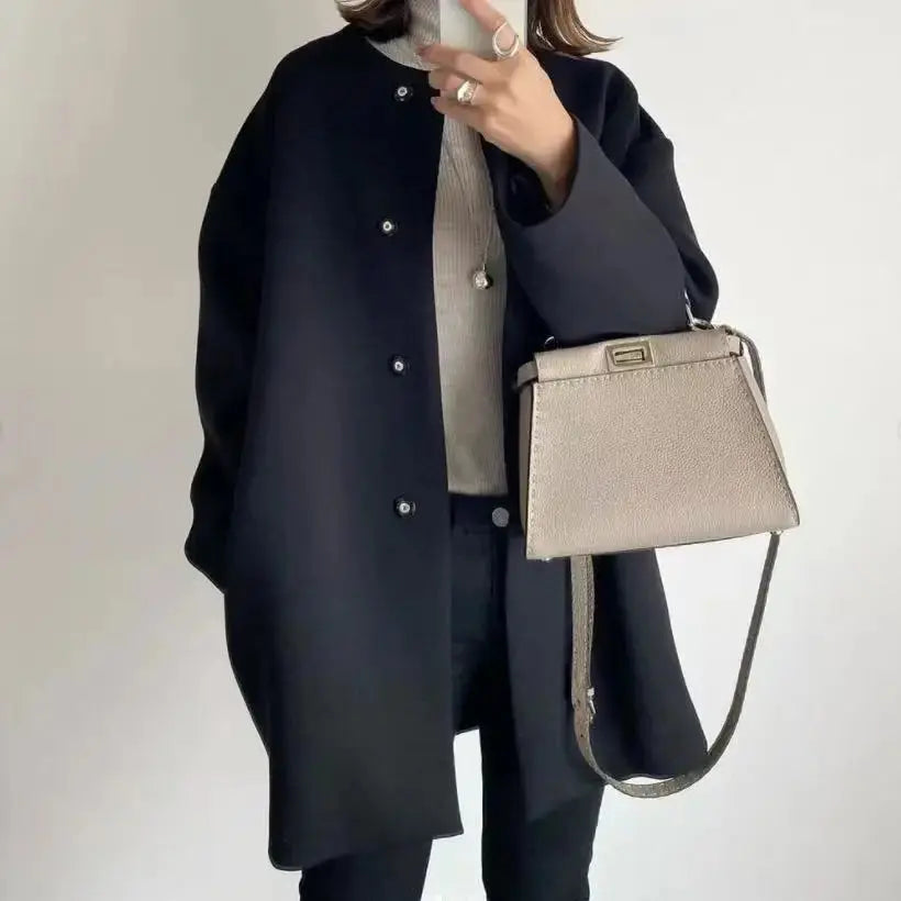 Elegant Wool Blend Mid-Length Coat - Loran