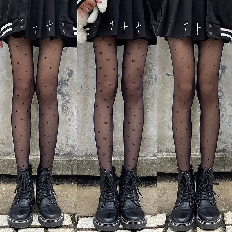 Polka Dot & Heart Silk Tights Women's Nylon Pantyhose