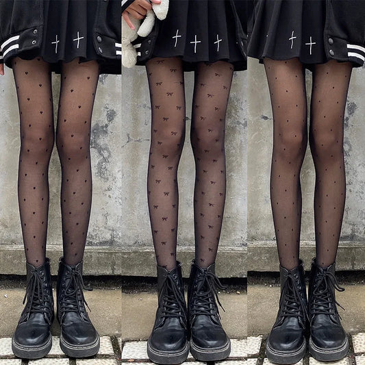 Polka Dot & Heart Silk Tights Women's Nylon Pantyhose