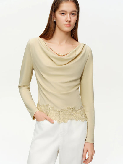 Elegant Lace Patchwork T-Shirt Slim Spring Commuter Top Loran