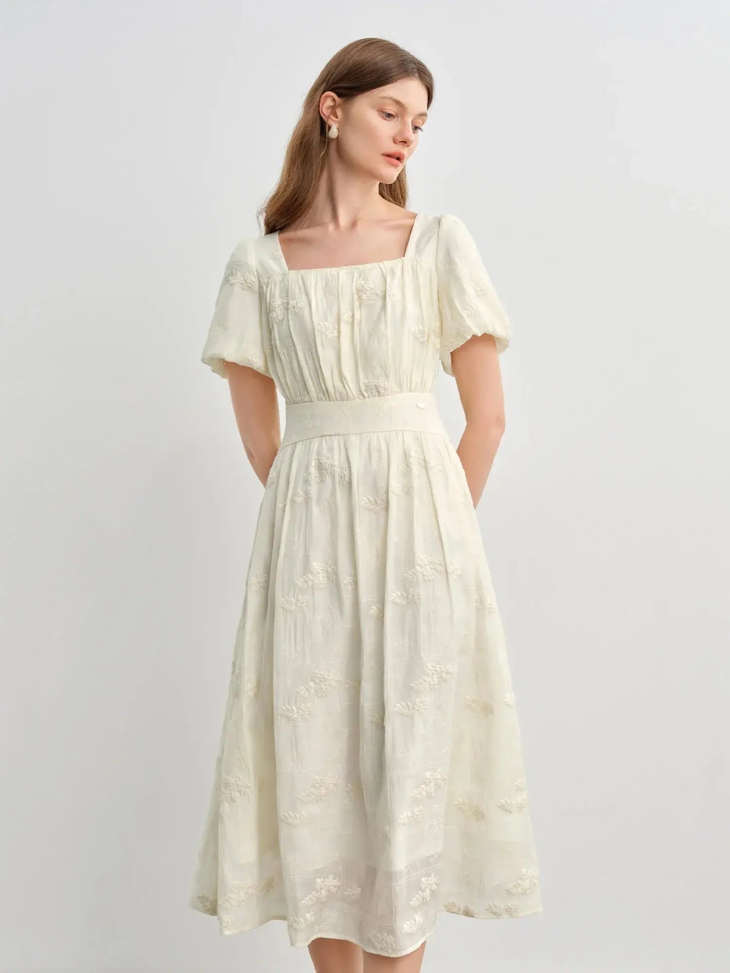 Women's Floral Embroidered Tea Length Dress - Loran