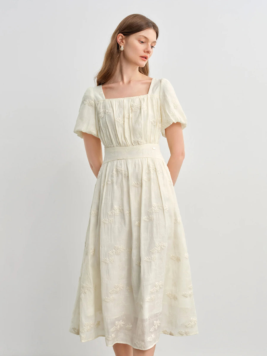 Women's Floral Embroidered Tea Length Dress