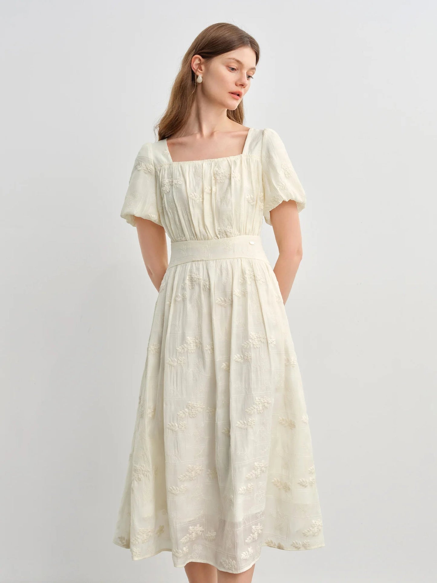 Floral Embroidered Square Neck Maxi Dress Summer Loran
