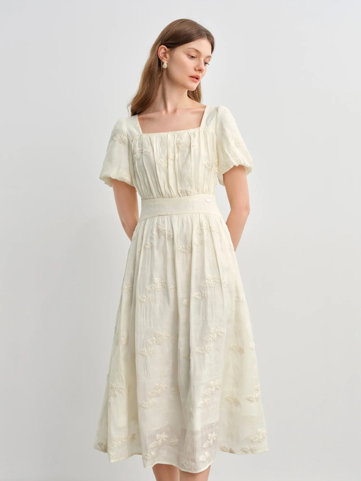 Floral Embroidered Square Neck Maxi Dress Summer Loran