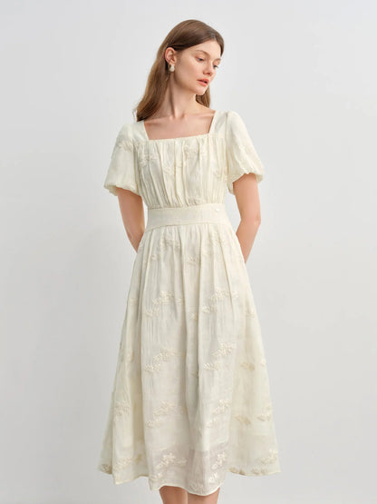 Floral Embroidered Square Neck Maxi Dress Summer Loran
