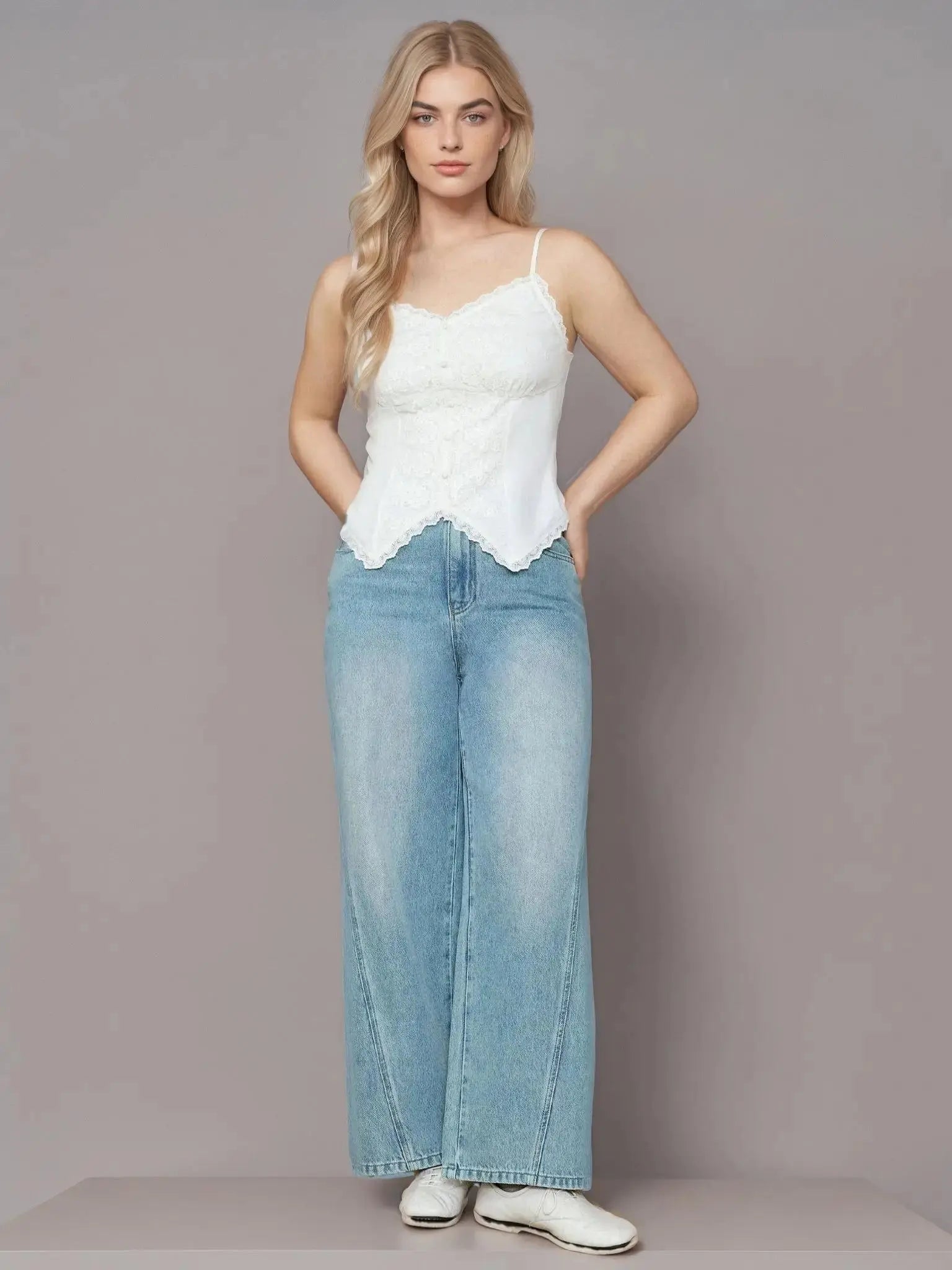 Women’s Plus Size White Lace Strap Top LORAN STORE