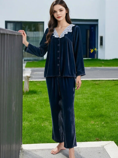 Minimalist & Elegant BirdTree Silk & Velvet Pajama Set Loran