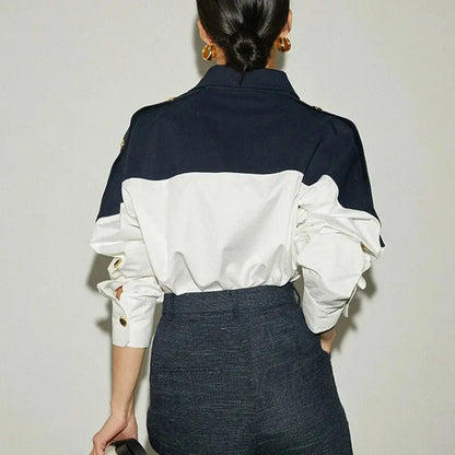 Contrast Patchwork Long-Sleeve Blouse - Loran