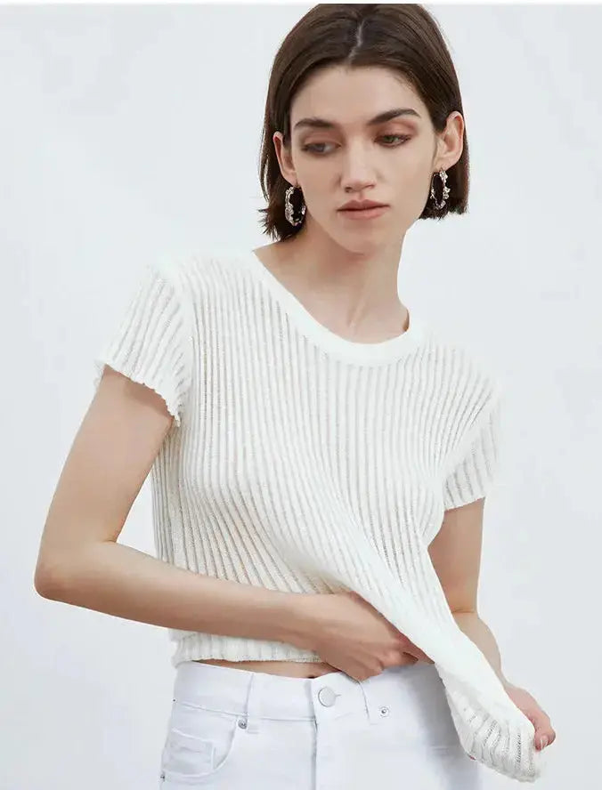 White Striped See Through Elegant Top - Loran