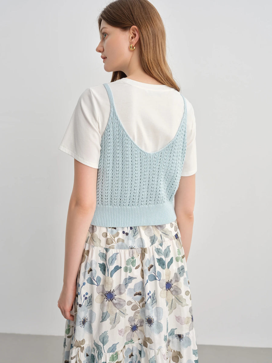 Women's Slim Woven T-Shirt & Suspender Two-Piece Set