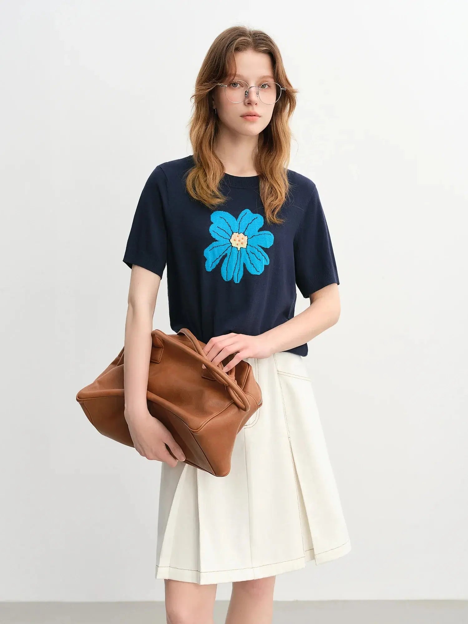 Autumn Bloom Knit Tee Soft Short-Sleeve Top LORAN STORE