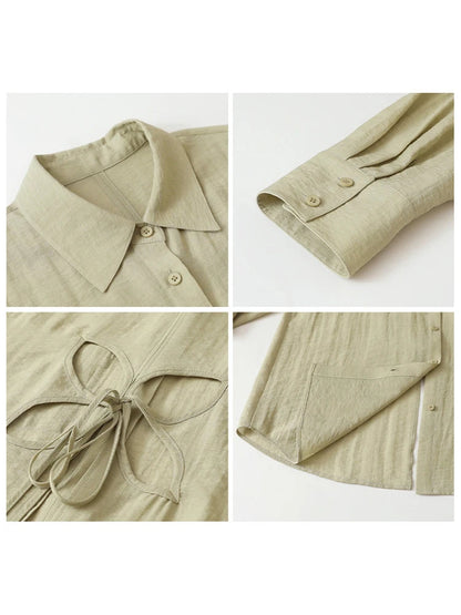 Back Hollow Out Long Sleeve Blouse Casual Loose Shirt Loran