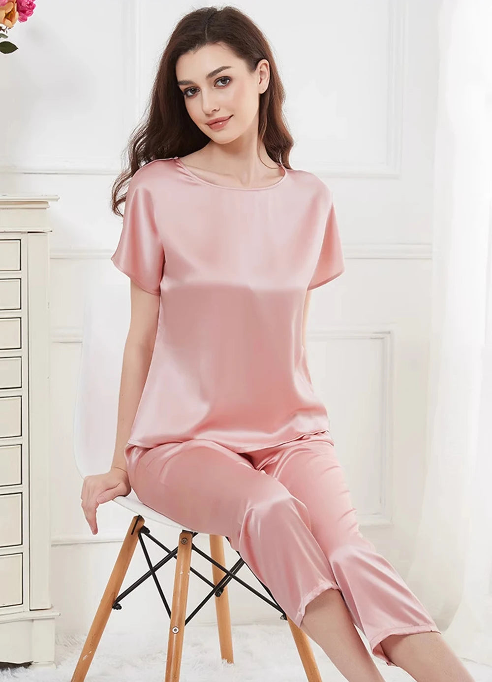 Women’s Mulberry Silk Capri Pajama Set 2-Piece Sleepwear Loran