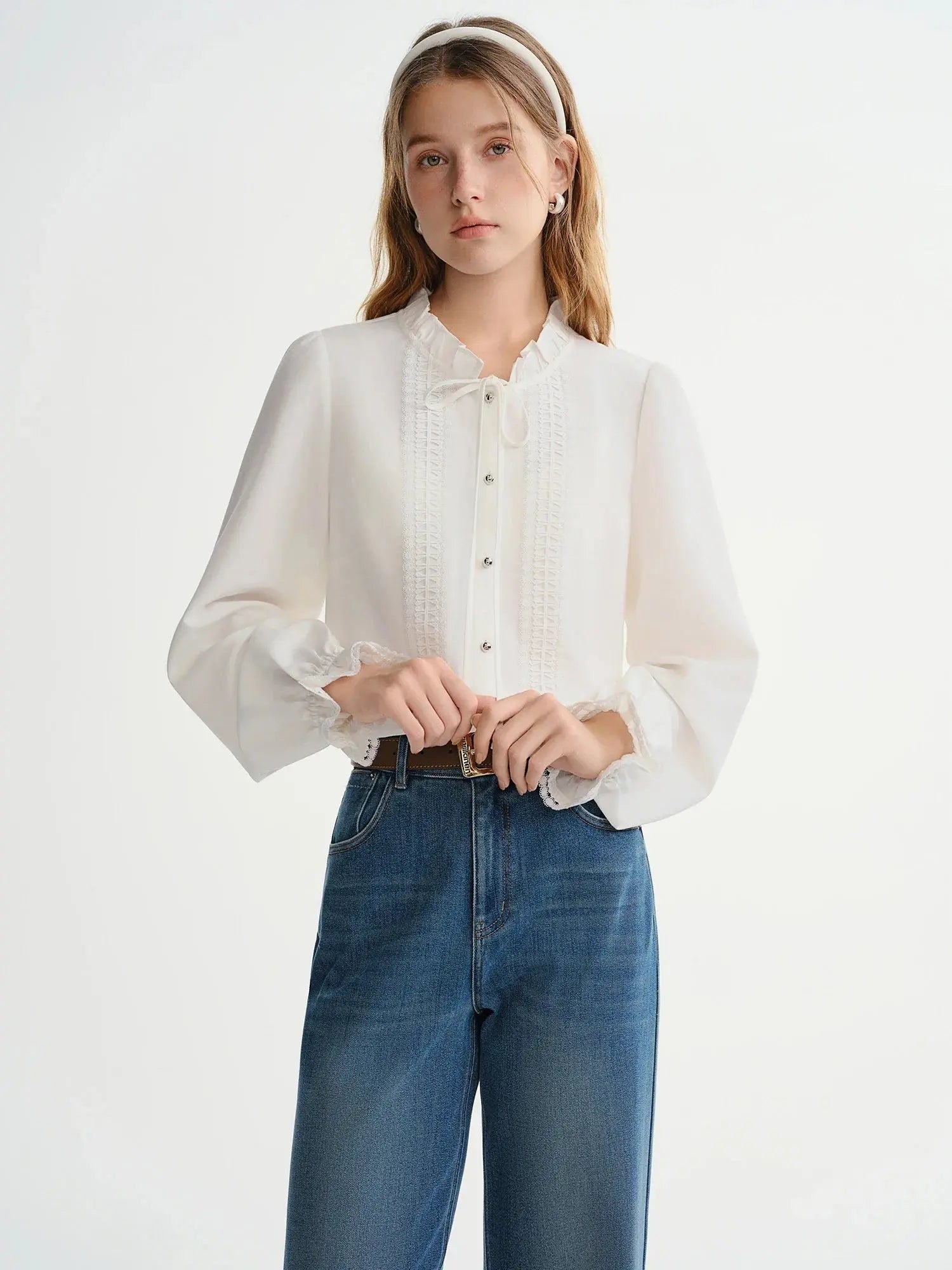 French-Style Tie-Front White Shirt - Loran